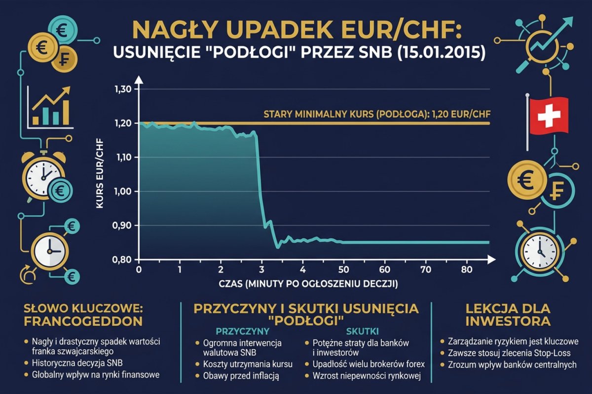 Francogeddon — usunięcie podłogi EUR/CHF przez SNB 15 stycznia 2015, krach z 1,20 do ~0,85 w minuty