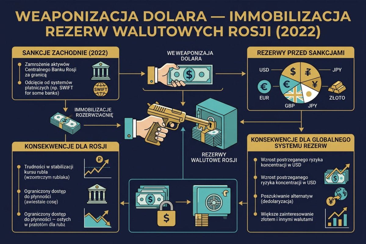 Weaponizacja dolara — immobilizacja rezerw walutowych Rosji w 2022 i konsekwencje dla globalnego systemu rezerw