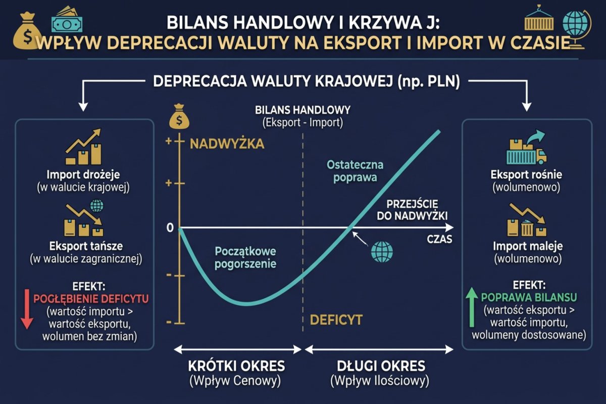 Bilans handlowy i krzywa J — jak deprecjacja waluty wpływa na eksport i import w czasie