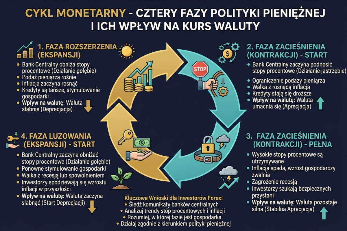 Cykl monetarny — cztery fazy polityki pieniężnej i ich wpływ na kurs waluty