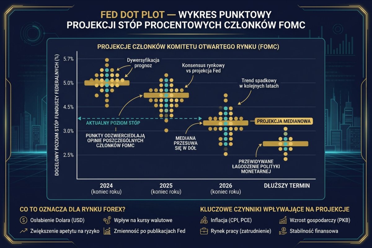 Fed dot plot — wykres punktowy projekcji stóp procentowych członków FOMC