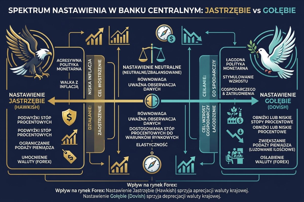 Jastrzębie i gołębie w banku centralnym — spektrum nastawienia od hawkish do dovish