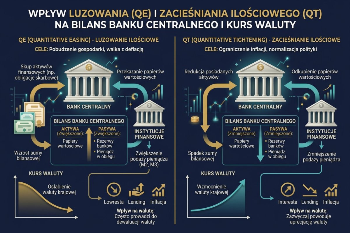 QE i QT — wpływ luzowania i zacieśniania ilościowego na bilans banku centralnego i kurs waluty