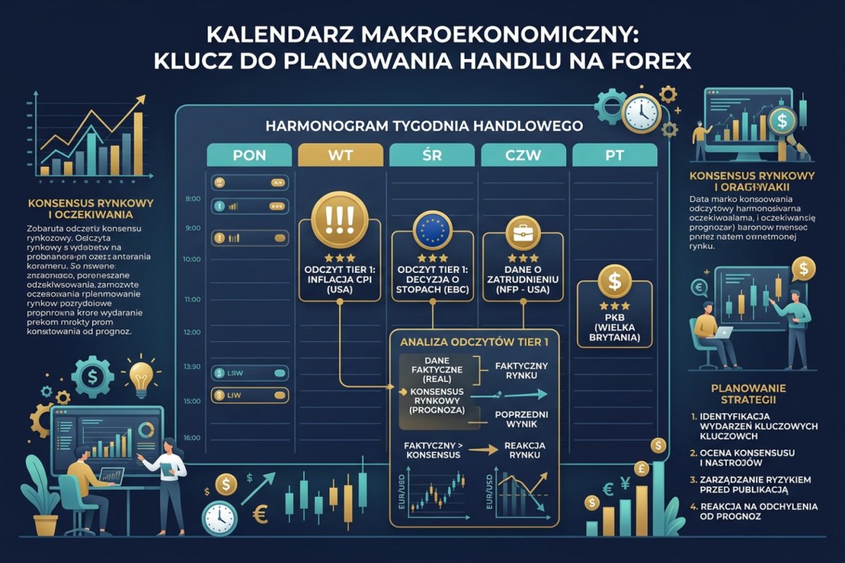 Kalendarz makroekonomiczny — odczyty tier 1, konsensus i planowanie tygodnia handlowego