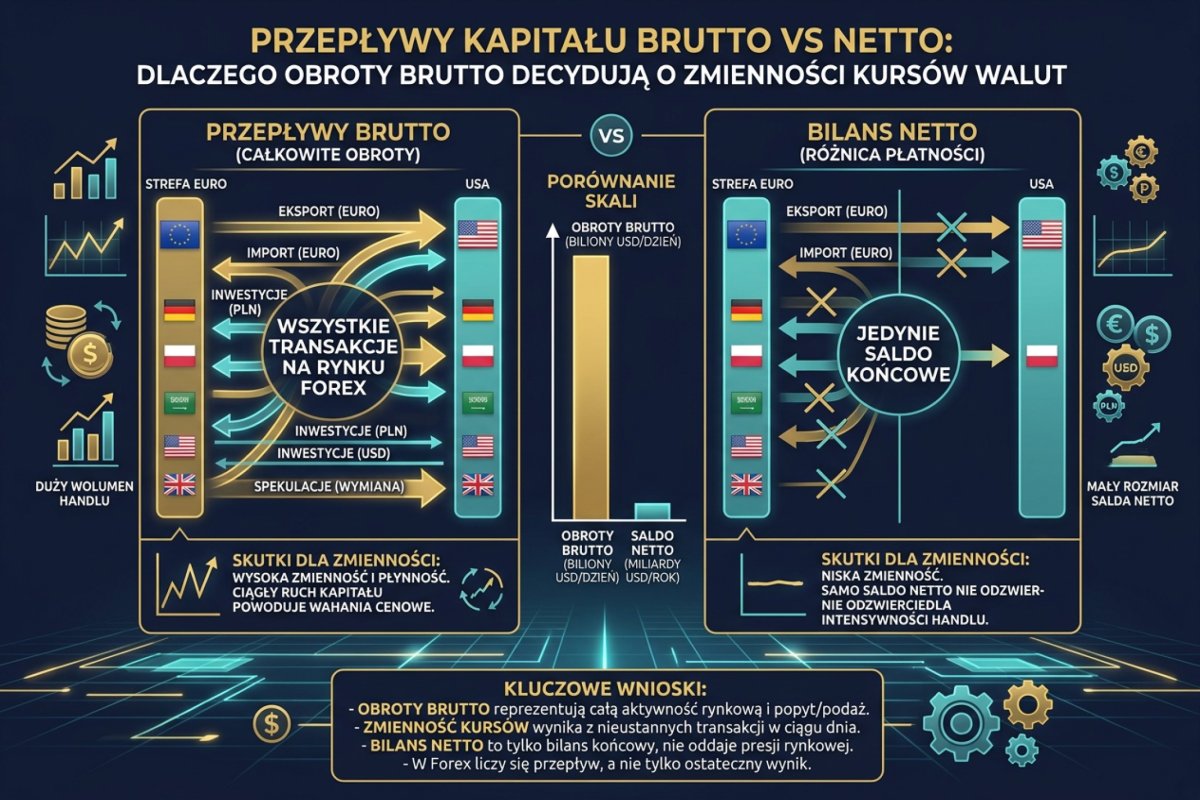 Przepływy kapitału brutto vs netto — dlaczego obroty brutto a nie bilans netto decydują o zmienności kursów walut