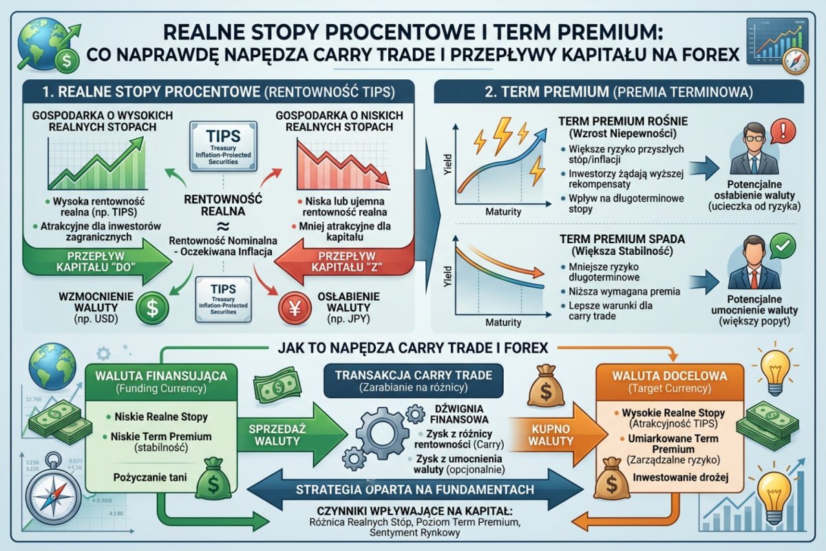 Realne stopy procentowe (rentowność TIPS) i term premium — co naprawdę napędza carry trade i przepływy kapitału na Forex