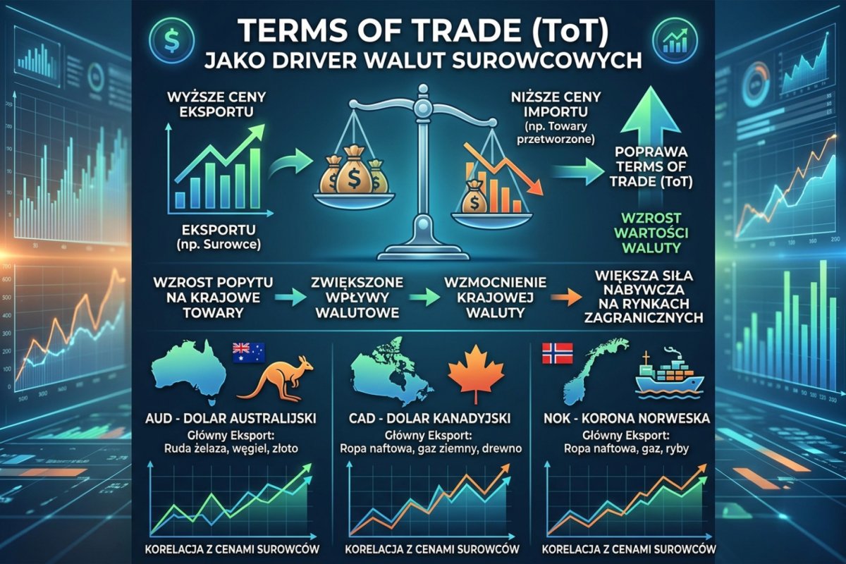 Terms of trade (ToT) — stosunek cen eksportu do importu jako driver walut surowcowych AUD, CAD, NOK