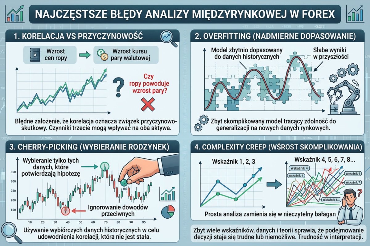 Najczęstsze błędy analizy międzyrynkowej: korelacja vs przyczynowość, overfitting, cherry-picking, complexity creep