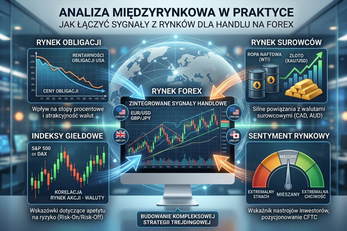 Analiza międzyrynkowa w praktyce — jak łączyć sygnały z obligacji, surowców, indeksów i sentymentu na rynku Forex