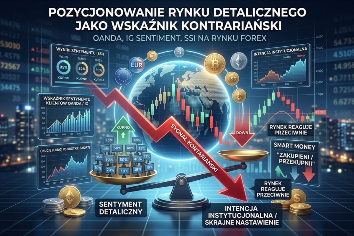 Pozycjonowanie rynku detalicznego jako wskaźnik kontrariański — OANDA, IG Sentiment, SSI na rynku Forex