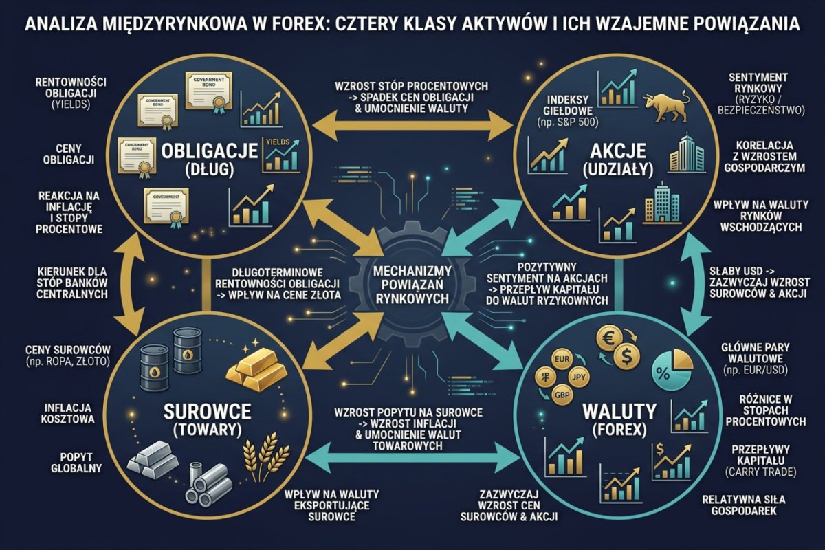 Analiza międzyrynkowa — cztery klasy aktywów (obligacje, akcje, surowce, waluty) i ich wzajemne powiązania