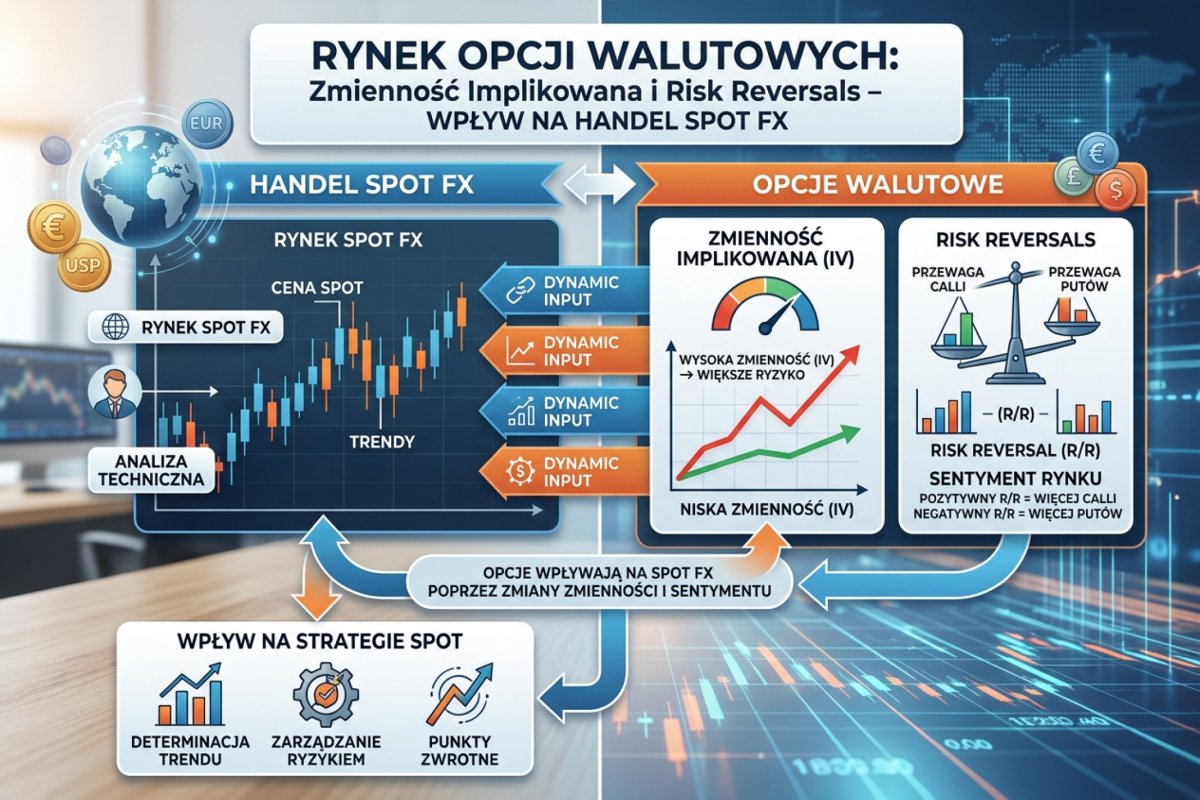 Rynek opcji walutowych — implikowana zmienność, risk reversals i ich wpływ na handel spot FX