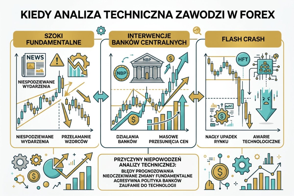 Kiedy analiza techniczna zawodzi — szoki fundamentalne, interwencje banków centralnych i flash crashe przełamujące poziomy techniczne