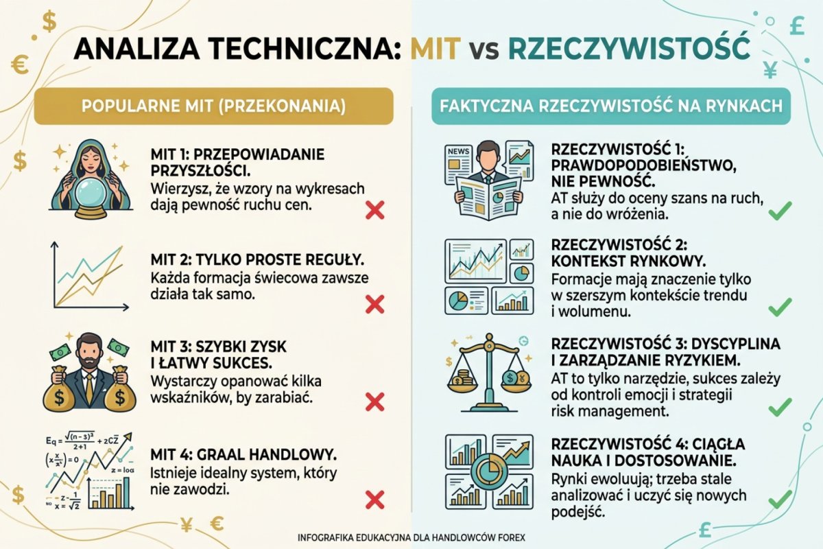 Mit vs rzeczywistość analizy technicznej — porównanie popularnych przekonań z faktycznym działaniem AT na rynkach finansowych
