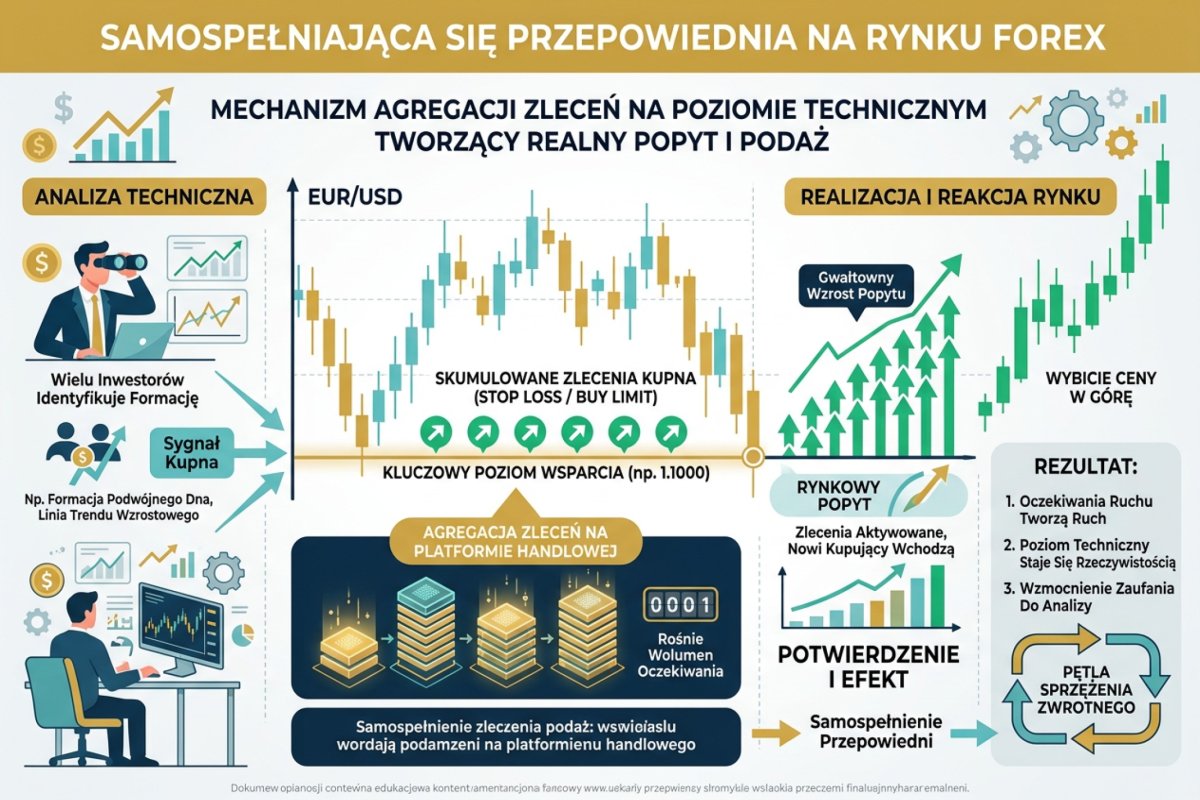 Samospełniająca się przepowiednia na rynku Forex — mechanizm agregacji zleceń na poziomie technicznym tworzący realny popyt i podaż