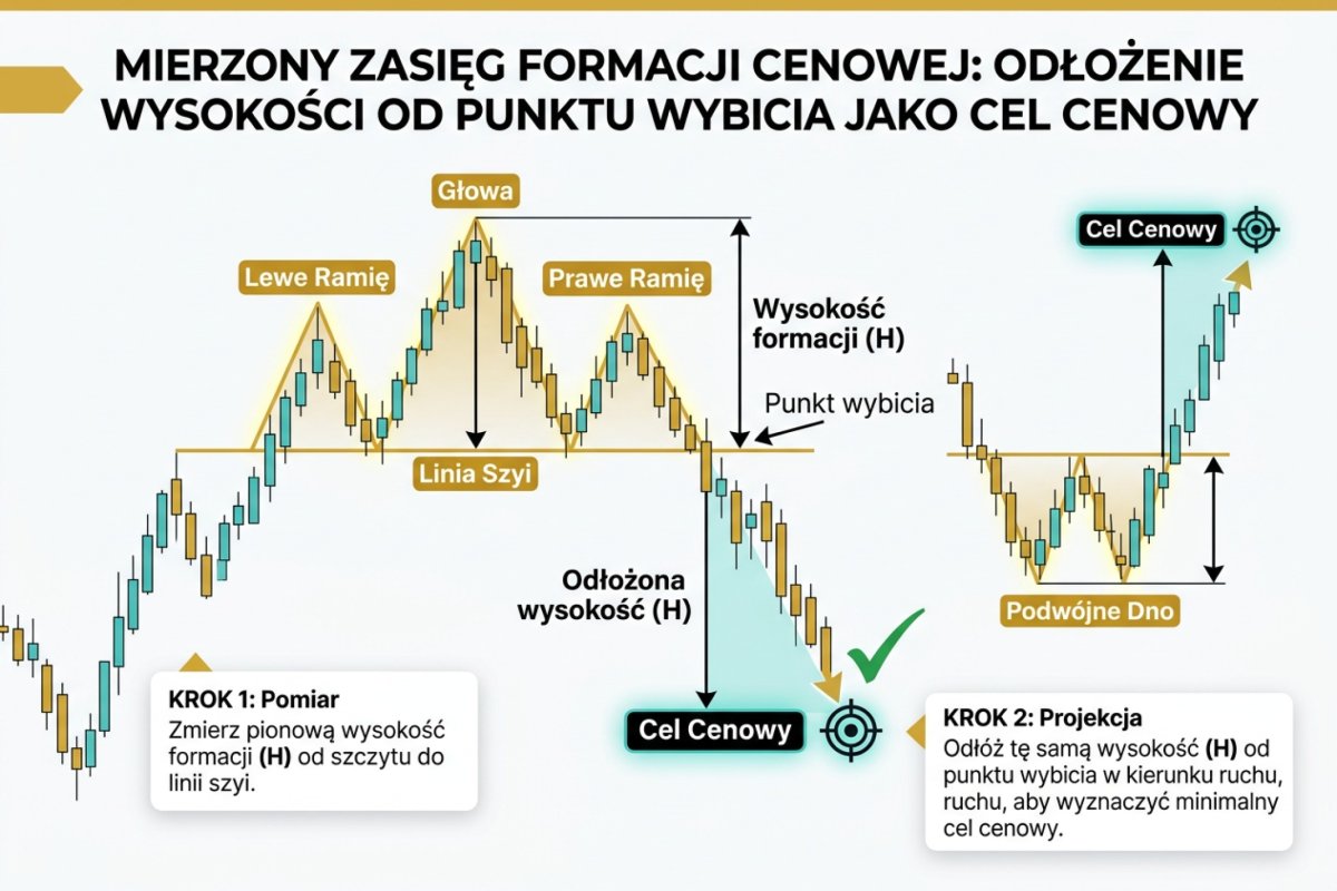 Mierzony zasięg formacji cenowej — odłożenie wysokości formacji od punktu wybicia jako cel cenowy