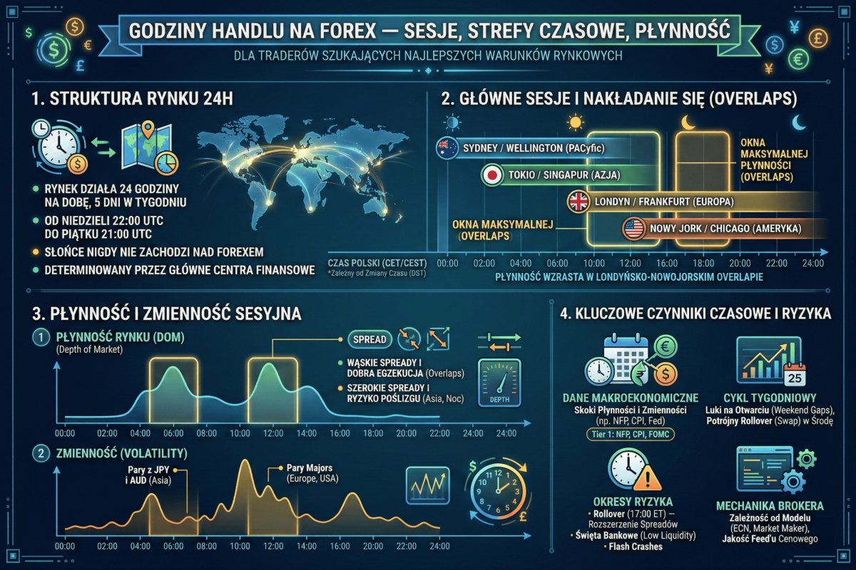 Godziny handlu na Forex — sesje, strefy czasowe, płynność i specyfika czasu na rynku walutowym
