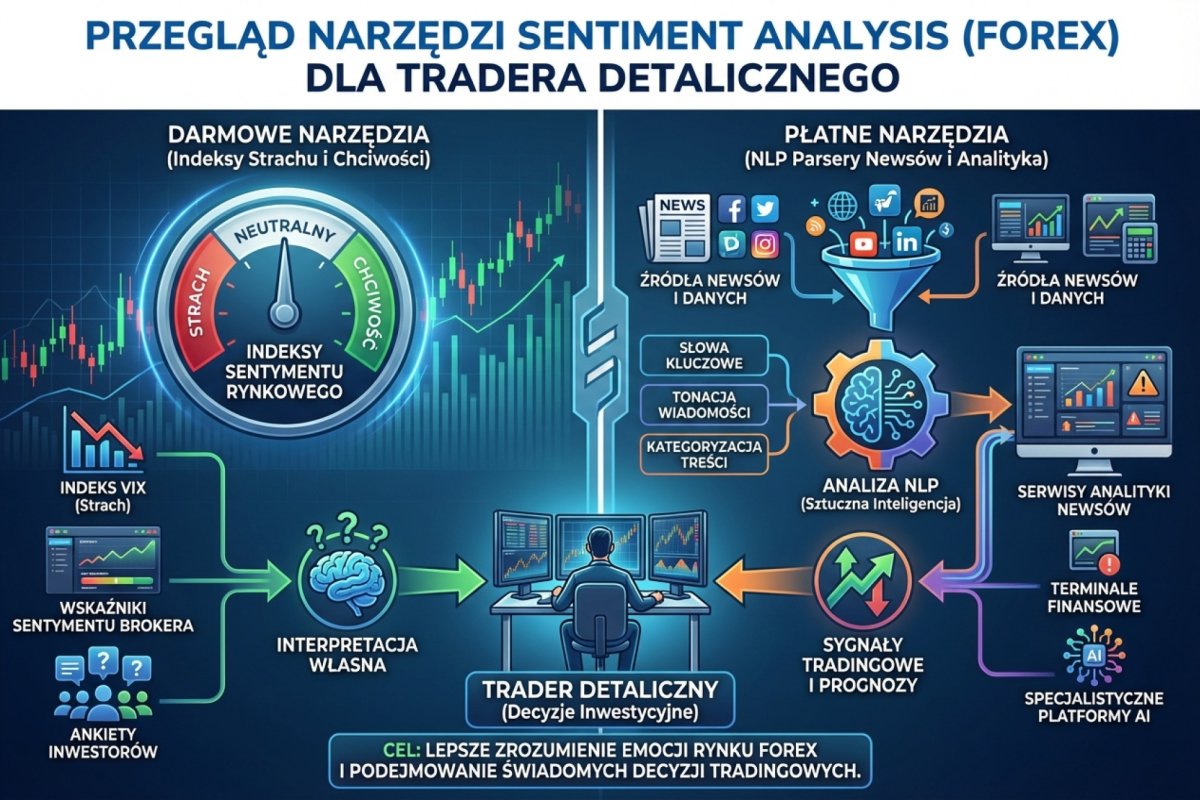 Przegląd narzędzi sentiment analysis dostępnych dla tradera detalicznego — od darmowych indeksów strachu po płatne NLP parsery newsów