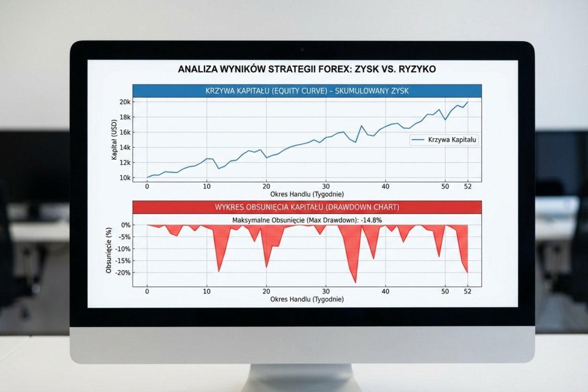 Equity curve i drawdown chart wygenerowane w matplotlib — wizualizacja zysku skumulowanego i maksymalnego obsunięcia kapitału