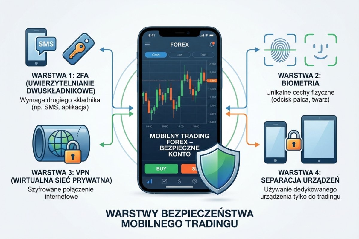 Warstwy bezpieczeństwa mobilnego tradingu — 2FA, biometria, VPN i separacja urządzeń jako ochrona konta tradingowego