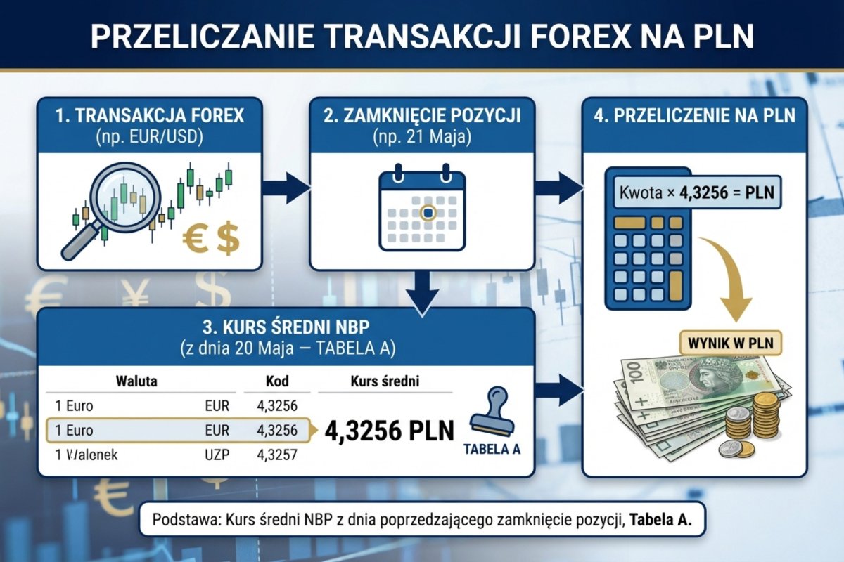 Przeliczanie transakcji Forex na PLN — kurs średni NBP z dnia poprzedzającego zamknięcie pozycji, Tabela A