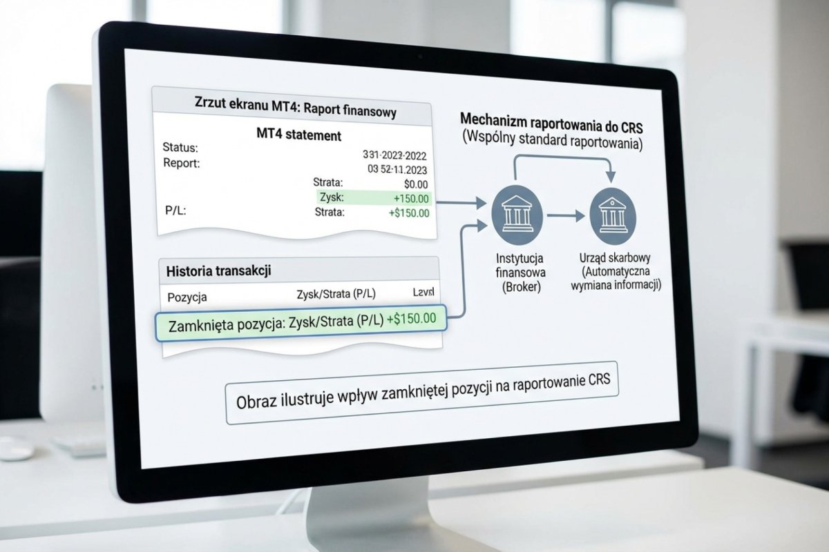 Zrzut ekranu Statementu MT4 pokazujący pozycję Closed Trade P/L i mechanizm raportowania do CRS