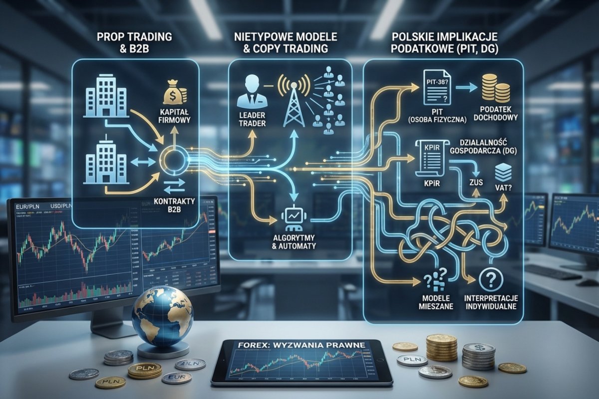 Prop trading, B2B i nietypowe modele tradingu — implikacje podatkowe w Polsce, PIT, DG, copy trading