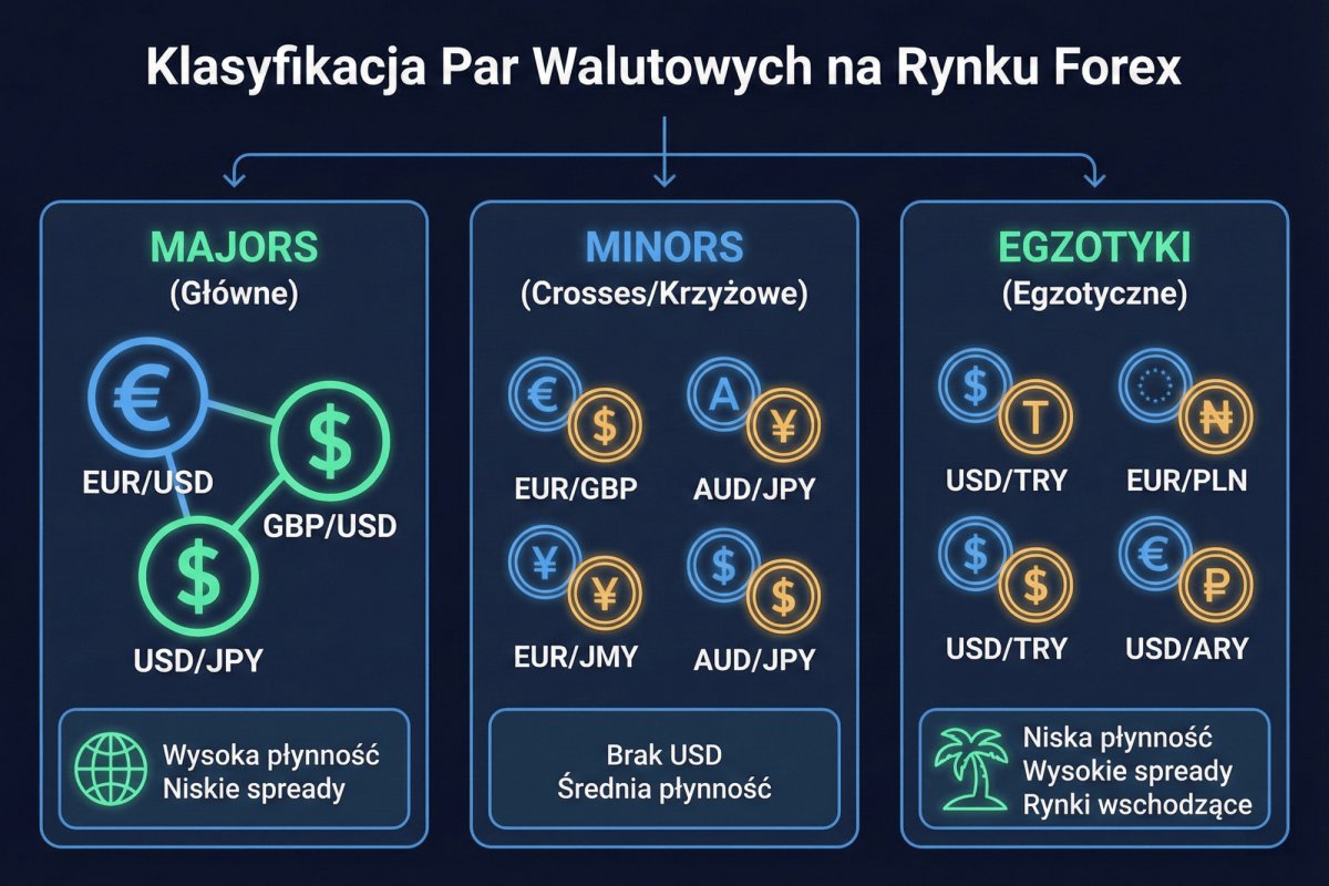 Klasyfikacja par walutowych — majors, minors (crosses) i egzotyki