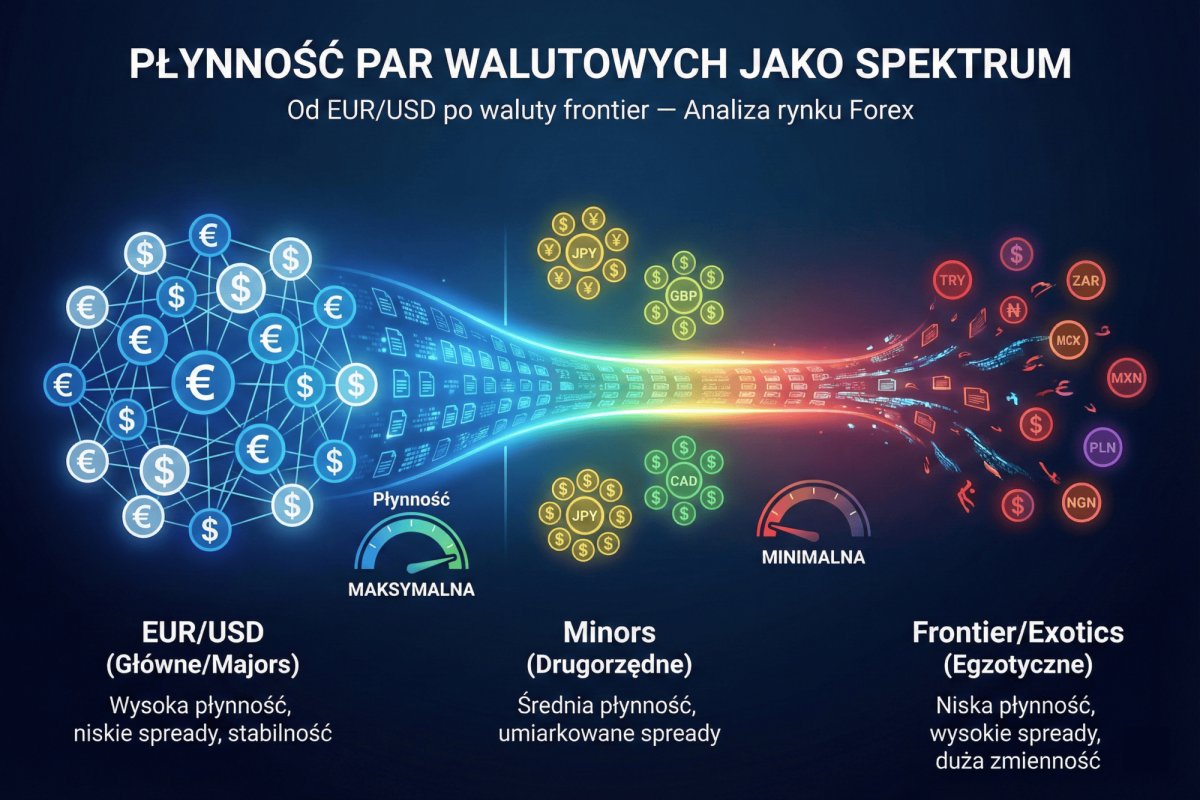 Płynność par walutowych jako spektrum — od EUR/USD po waluty frontier