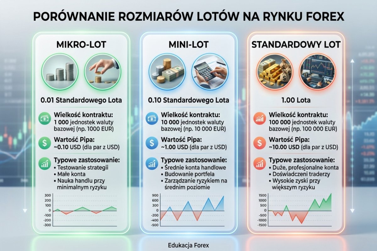 Porównanie mikro-lota, mini-lota i standardowego lota — wielkość kontraktu, wartość pipa i typowe zastosowanie