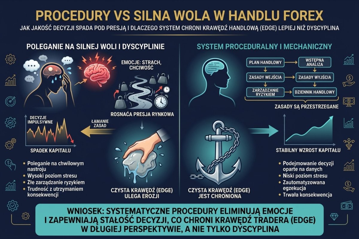 Procedury vs silna wola — jak jakość decyzji spada pod presją i dlaczego system proceduralny chroni edge tradera lepiej niż dyscyplina