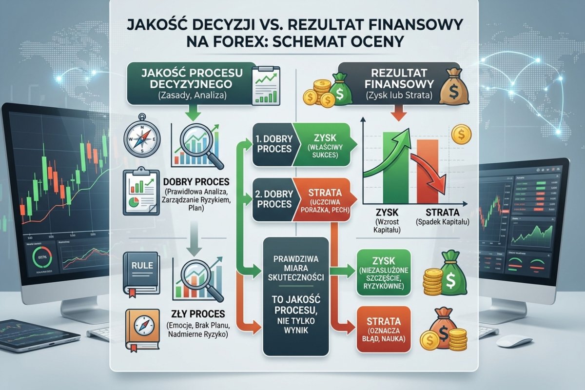 Wynik transakcji a jakość procesu decyzyjnego — schemat oceny decyzji tradera niezależnie od rezultatu na rachunku Forex