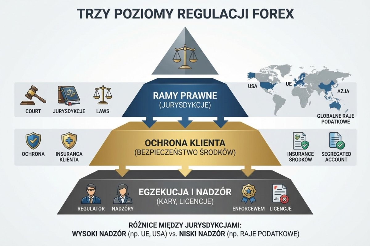 Trzy poziomy regulacji Forex: ramy prawne, ochrona klienta i egzekucja — różnice między jurysdykcjami