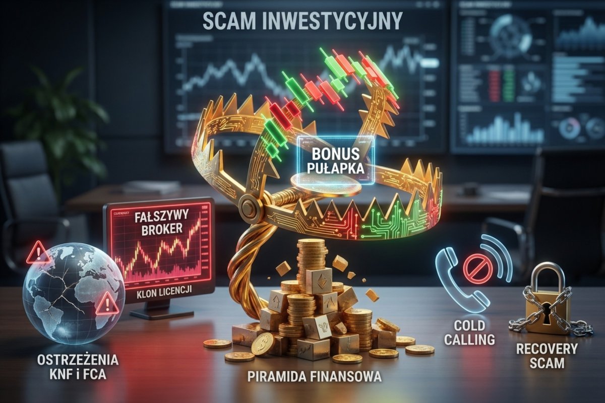 Fałszywi brokerzy, klony licencji i typowe scamy inwestycyjne — ostrzeżenia FCA i KNF, piramidy, cold calling, bonus trap i recovery scam na rynku Forex