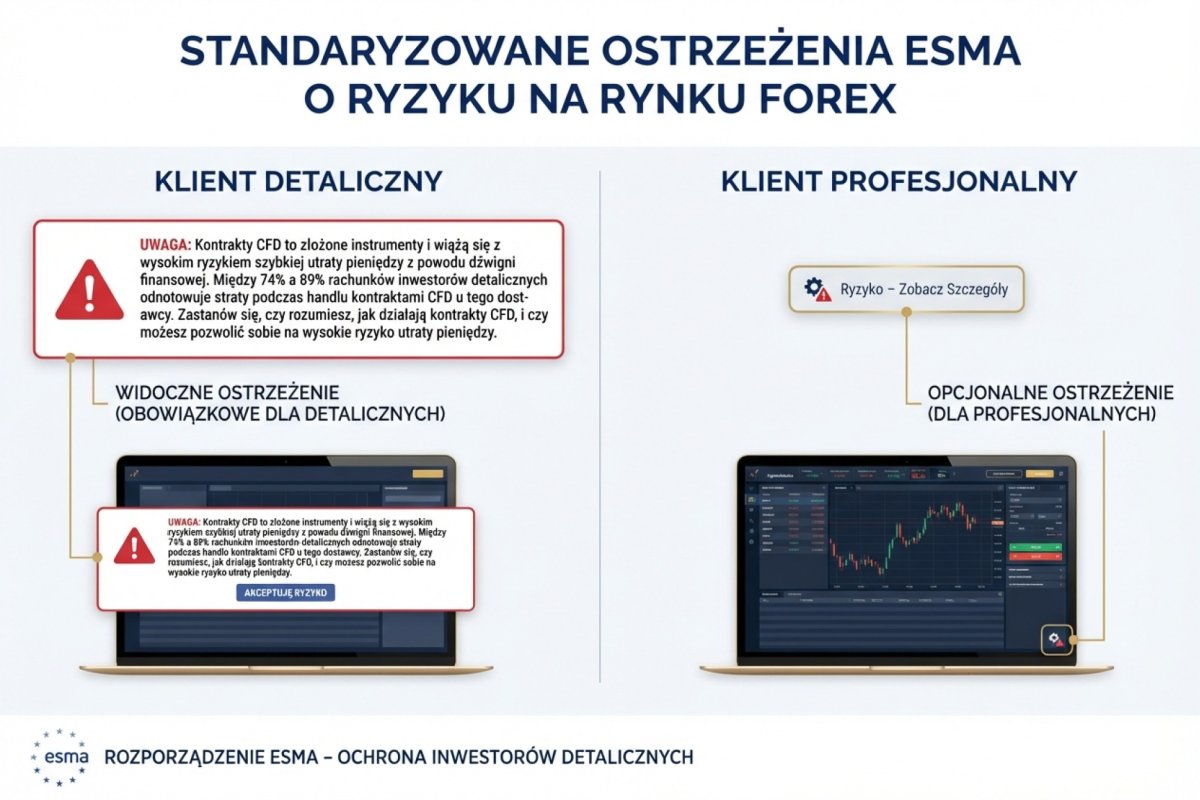 Standaryzowane ostrzeżenia ESMA o ryzyku — widoczne dla klienta detalicznego, opcjonalne dla profesjonalnego