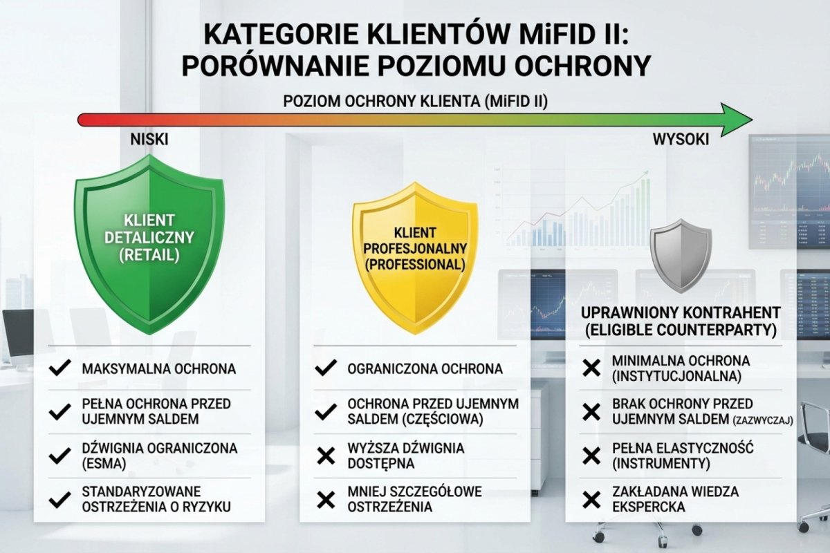 Kategorie klientów MiFID II — retail, professional, eligible counterparty: porównanie poziomu ochrony