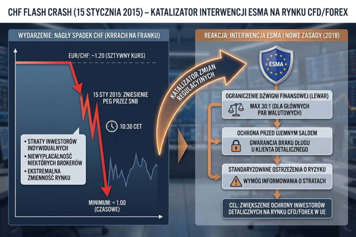 CHF flash crash 15 stycznia 2015 — katalizator interwencji ESMA na rynku CFD/forex