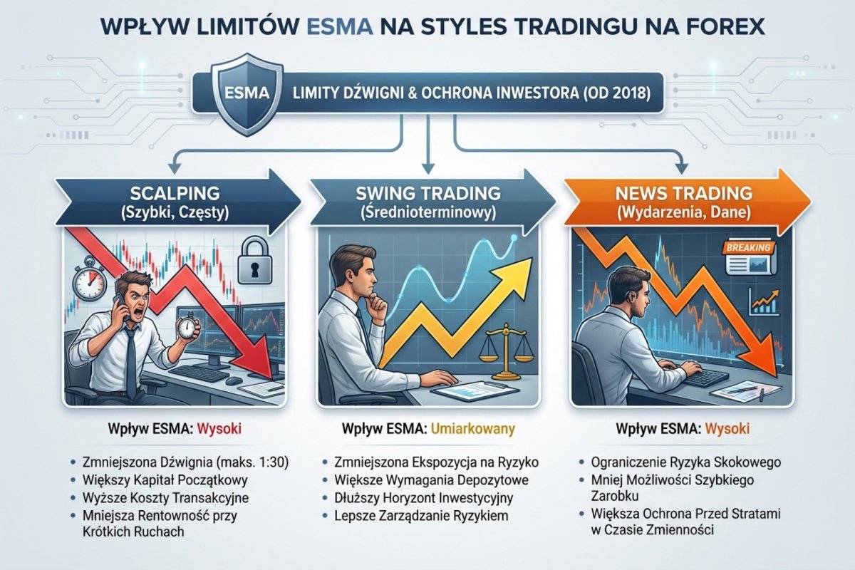 Wpływ limitów ESMA na różne style tradingu — scalping, swing trading, news trading