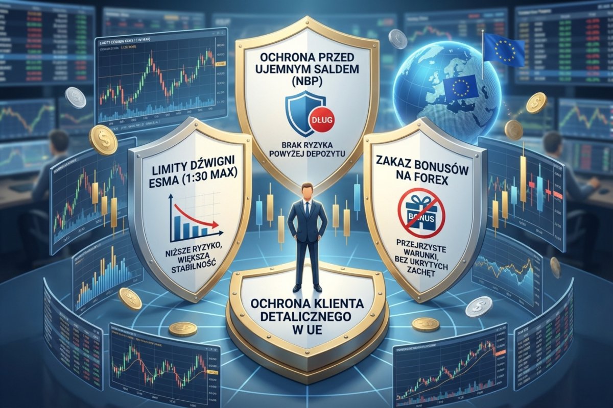 Ochrona klienta detalicznego w UE — limity dźwigni ESMA, negative balance protection, zakaz bonusów na rynku Forex