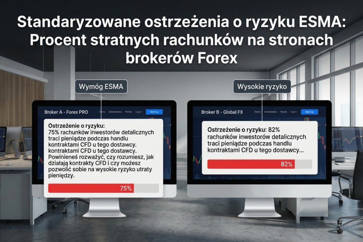 Standaryzowane ostrzeżenia o ryzyku ESMA — procent stratnych rachunków na stronach brokerów