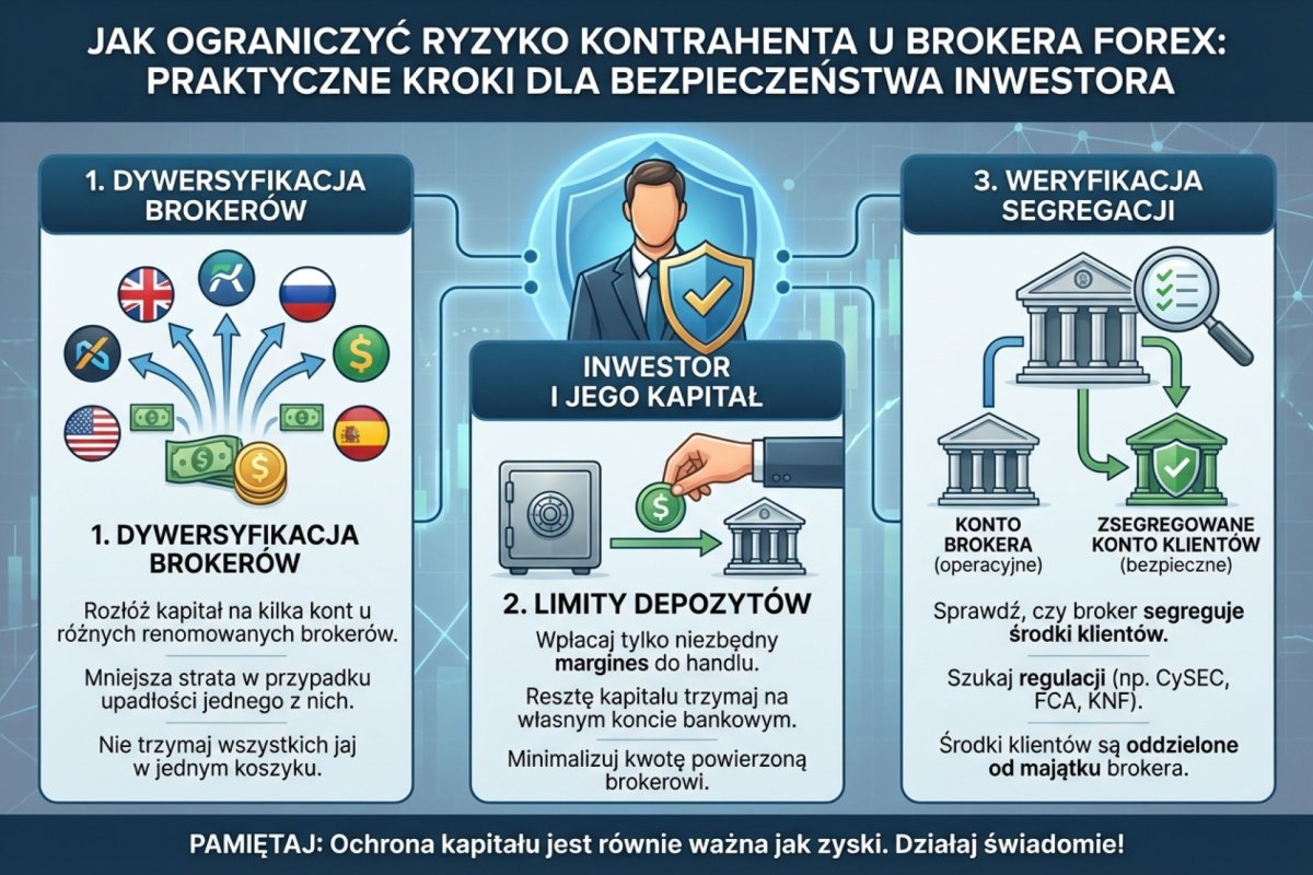 Jak ograniczyć ryzyko kontrahenta u brokera Forex: dywersyfikacja, limity depozytów, weryfikacja segregacji — praktyczne kroki