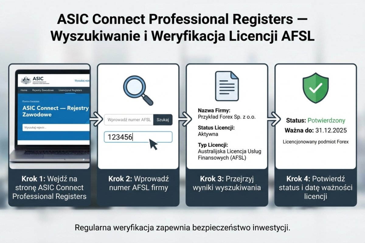 ASIC Connect Professional Registers — wyszukiwanie firmy po numerze AFSL i weryfikacja statusu licencji