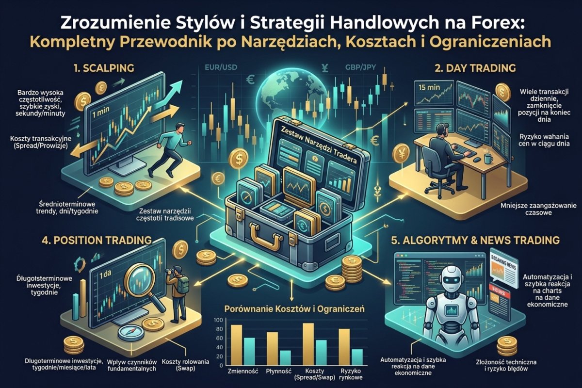 Style i strategie handlowe na rynku Forex — scalping, day trading, swing, position trading, algorytmy i news trading jako zestaw narzędzi z własnymi kosztami i ograniczeniami