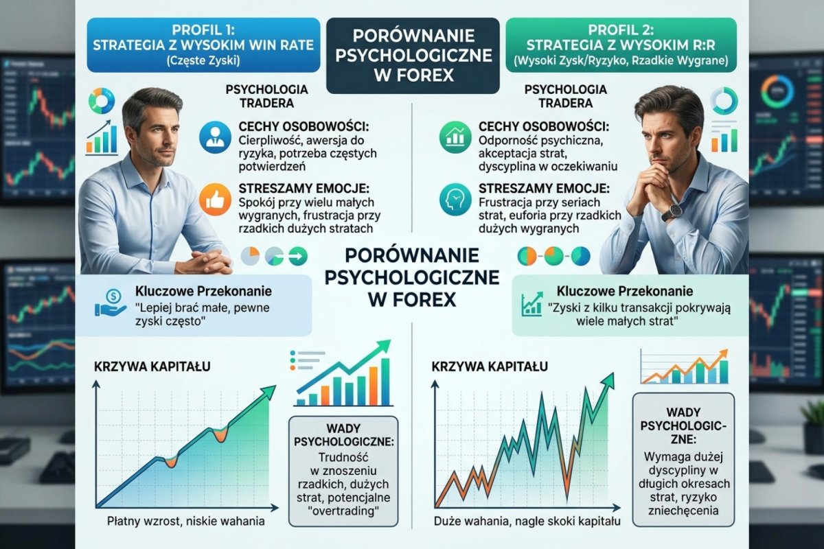 Porównanie profili psychologicznych — strategia z wysokim win rate vs strategia z wysokim R:R