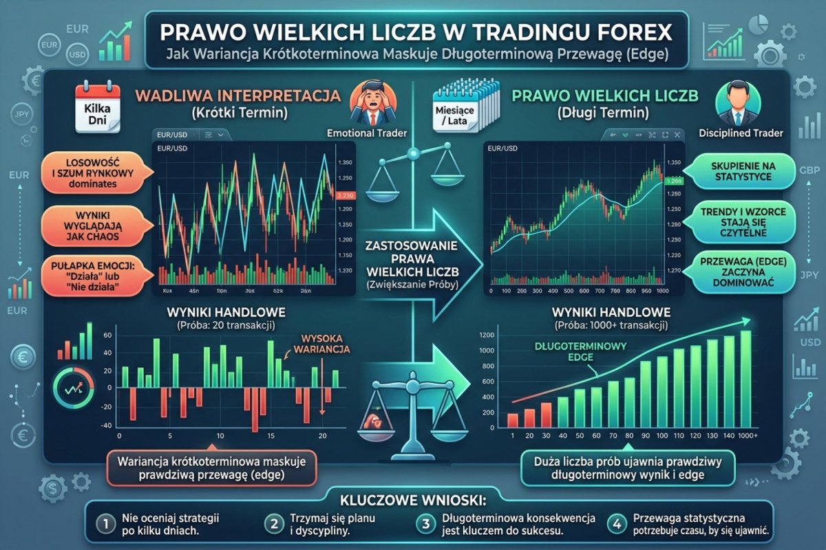 Prawo wielkich liczb w tradingu — jak wariancja krótkoterminowa maskuje długoterminowy edge