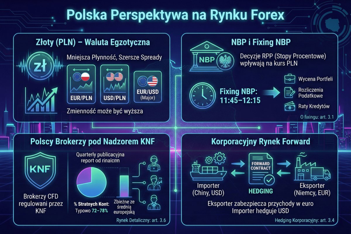 Polska perspektywa na rynku Forex — NBP, KNF, brokerzy, hedging korporacyjny