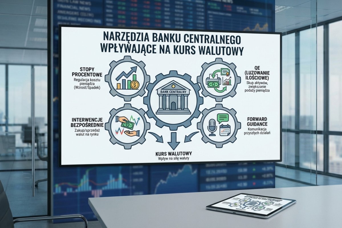 Narzędzia banku centralnego wpływające na kurs walutowy — stopy procentowe, QE, interwencje bezpośrednie i forward guidance