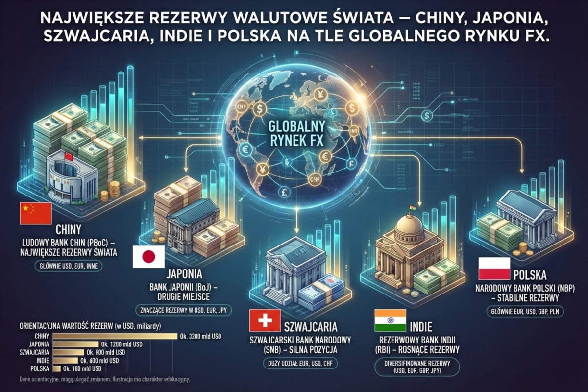 Największe rezerwy walutowe świata — Chiny, Japonia, Szwajcaria, Indie i Polska na tle globalnego rynku FX