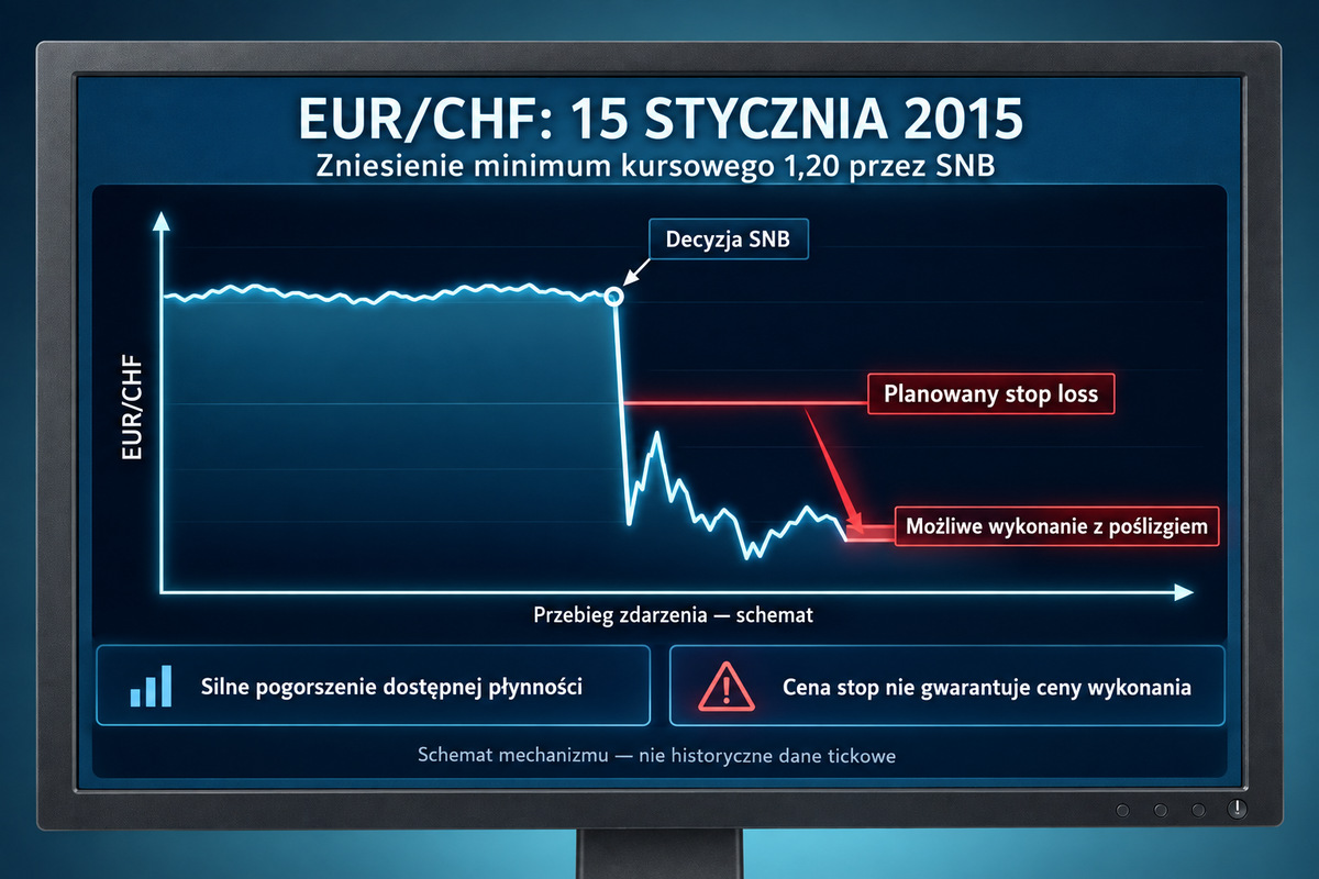 SNB 15 stycznia 2015: ryzyko płynności i poślizgu. Schemat ryzyka płynności i poślizgu po decyzji SNB z 15 stycznia 2015 r.; nie odtworzenie historycznych ticków.