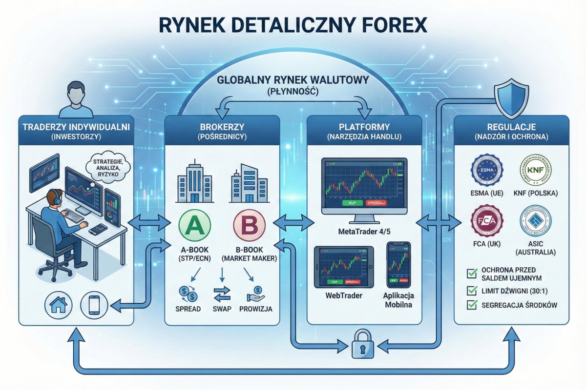 Rynek detaliczny Forex — traderzy indywidualni, brokerzy, platformy i regulacje
